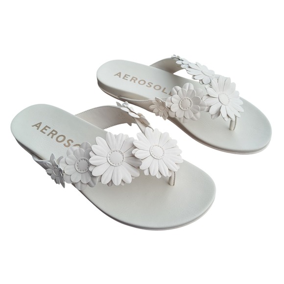 Aerosoles Farrah Womens White Daisy Floral Thong Sandals Flip Flops Size 7M NWOT - Picture 4 of 7